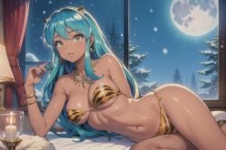 ai_generated bed bikini breast female female_only girl hair highleg house long lum medium_breasts moon sexy_pose slim strapless thong urusei_yatsura