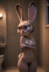 1girls ai_generated anthro bunny_ears bunny_girl cute disney female judy_hopps medium_breasts mewgirl naked petite pubic_hair slim zootopia