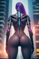 ai_generated breasts cybernetic_arm cybernetic_limb cybernetics cyberpunk cyberpunk_2077 neon_lights sexy_pose vagina