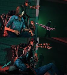 3d 3d_(artwork) crossover dbd dead_by_daylight facesitting facesitting_through_clothes halloween_(series) kate_denson laurie_strode meg_thomas michael_myers tagme