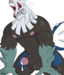 anthro balls bara barazoku big_penis boner castrodour cum erection male male_only muscles muscular nintendo nude penis pokemon silvally solo solo_male