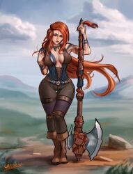 axe barbarian capernian clothed clothed_female dungeons_and_dragons medieval oc