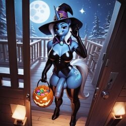 ai_generated anthro futanari halloween latex my_little_pony penis pony thighhighs trick_or_treat trixie_(mlp) witch_costume witch_hat