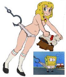 briefs color colored edit embarrassed_underwear_female female hook humanized nickelodeon nicktoons parody reference_image rule_63 spongebob_reference spongebob_squarepants spongebob_squarepants_(character) tighty_whities topless underwear wedgie white_background