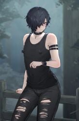 10shock_(artist) black_hair emo femboy goth ripped_clothing ripped_jeans