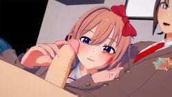 3d 3d_animation animated blue_eyes coral_pink_hair doki_doki_literature_club handjob koikatsu mashirosolera no_sound red_bow sayori_(doki_doki_literature_club) sound_request tagme video