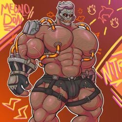 1boy 2024 abs big_thighs dark-skinned_male dark_skin darkpolari digital_drawing_(artwork) digital_media_(artwork) epic_games fingerless_gloves fortnite hairy_pecs hairy_thighs male male_only mask megalo_don_(fortnite) muscular muscular_male muscular_thighs pecs solo solo_male tick_tock