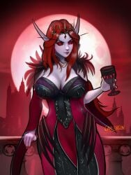 alcohol big breasts capernian clothing dark_elf_female dress elegant elegant_dress oc red_eyes sexy