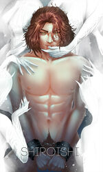 1boy ardyn_izunia bondage cuffed female final_fantasy final_fantasy_xv glowing group male male_focus multiple_girls nude seductive shiva_(final_fantasy) white_body white_skin