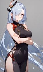 ai_generated crossed_arms dress female genshin_impact shenhe_(genshin_impact)