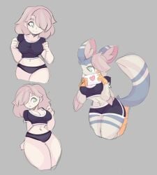 anthro bird breasts fluffy flushed hips hybrid leotard lingerie miikotorii solo_female strapless_leotard talking_to_viewer thighs