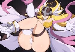 ai_generated angel angel_girl angel_wings angewomon blonde_hair cameltoe digimon digimon_(species) large_breasts monster monster_girl mullon novelai thick_thighs