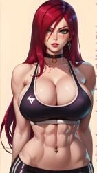 abdominals abs ai_generated big_breasts breasts cleavage female female_focus female_only firm_breasts fit_female fitness focus hourglass_figure huge_breasts katarina_du_couteau large_breasts league_of_legends leggings light_skin midriff navel navel_piercing nsfw portrait riot_games round_breasts seducing seduction seductive seductive_body seductive_eyes seductive_gaze seductive_look seductive_mouth seductive_pose shiny shiny_breasts shiny_clothes shiny_hair shiny_skin sideboob simple_background sky4maleja sports_bra toned toned_female toned_stomach upper_body waist