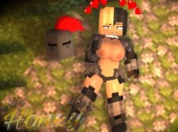 1girl 3d armor armored_female big_breasts black_and_blonde_hair female honey_(theactualhoney) looking_at_viewer mine-imator minecraft theactualhoney