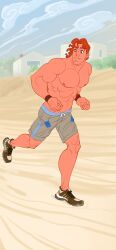 aniabk beach disney handsome hercules_(character) hercules_(disney) jogging muscular_male no_visible_genitalia shirtless