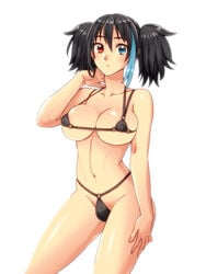 black_hair black_swimsuit blue_eyes bulge futa_only futanari heterochromia intersex red_eyes ruko_yokune tagme utau