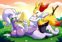 ai_generated anthro big_breasts blush bodily_fluids braixen breasts canid canine closed_eyes cloud cum cum_in_pussy cum_inside detailed_background dragon duo erection female female_penetrated fur generation_6_pokemon genital_fluids genitals goodra green_eyes hellsonger hi_res larger_female leg_glider_position lying male male/female male_penetrating male_penetrating_female mammal nintendo nude open_mouth orgasm outside penetration penile penile_penetration penis penis_in_pussy plant pokemon pokemon_(species) pussy sex size_difference sky smile vaginal_penetration vaginal_penetration white_body white_fur