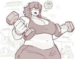 auburn_hair background bbw belly big_breasts blush breasts chubby_belly chubby_female cute dumb_girl fat_ass friday_night_funkin friday_night_funkin_mod funny girlfriend_(friday_night_funkin) gym gym_clothes hips_wider_than_shoulders huge_ass huge_breasts huge_thighs korean_nooby_(artist) lifting_weights massacre_girlfriend_(friday_night_funkin) millie_(mistful_crimson_morning) mistful_crimson_morning nervous_sweat oc sweat sweaty thick_thighs wide_hips working_out
