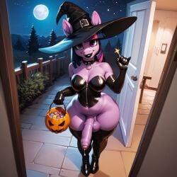 ai_generated anthro futanari halloween latex my_little_pony penis pony thighhighs trick_or_treat twilight_sparkle_(mlp) witch_costume witch_hat