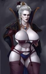 ai_edit ai_generated blue_eyes female female_focus female_only gothic huge_breasts isabella_von_carstein lingerie lingerie_panties monster_girl nobility thick_thighs vampire vampire_girl victorian_dress warhammer_(franchise) warhammer_fantasy white_hair white_skin