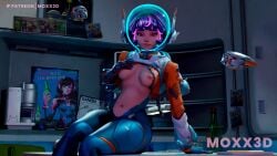 1girls 3d almost_naked almost_nude bodysuit breasts breasts_out curvy curvy_female curvy_figure curvy_hips female_focus female_only juno_(overwatch) light-skinned_female light_skin looking_at_viewer moxx3d overwatch overwatch_2 purple_hair ripped_bodysuit ripped_clothing short_hair thick_ass thick_legs thick_thighs tits_out