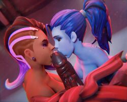 1boy 2girls 3d blender dark-skinned_female dark-skinned_male dark_skin doomfist female ffm_threesome interracial male oral overwatch piroguh sombra sucking_penis tagme threesome widowmaker