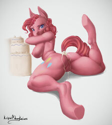 2017 anthro anthrofied areola ass breasts cake cutie_mark earth_pony equine female food friendship_is_magic hair hi_res hooves horse kelpiemoonknives mammal my_little_pony nipples nude pinkie_pie_(mlp) pony pussy solo straight_hair underhoof