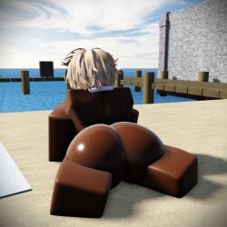 1girls 3d ass back_view beach big_ass blonde_hair nude outside public public_nudity roblox robloxian self_upload shiny_skin short_hair smg32 tagme