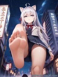 1female 1girls ahoge ai_generated alisa_mikhailovna_kujou black_panties blue_skirt camel_toe cameltoe city city_background crossed_bangs female foot_fetish fox_ears hair_ribbon hi_res high_resolution highres ip_fox looking_at_viewer male male_pov neko neon_sign patreon_link patreon_url patreon_username pov pov_eye_contact russian_girl school_uniform silver_hair sky stars tokidoki_bosotto_russian_de_dereru_tonari_no_alya-san uncensored url watermark web_address white_shirt