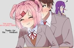 1boy 2d 2girls desk doki_doki_literature_club english_text female happy_sex human human_only implied_sex light-skinned_female light-skinned_male light_skin male male/female mc_(doki_doki_literature_club!) natsuki_(doki_doki_literature_club) sex somnipheromone text yuri_(doki_doki_literature_club)