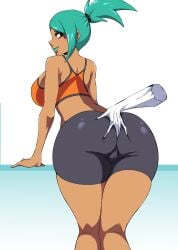 1girls anus ass ass_focus big_ass big_breasts cerebella fat_ass female fingering fingers skullgirls sports_bra sportswear thick_thighs tobyllitos