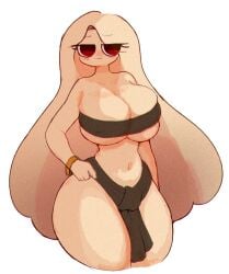 belly_button big_breasts iake long_hair thick_thighs thin_waist white_background white_body white_skin wide_hips xiaro