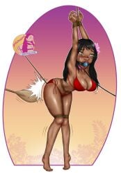 2d 2d_(artwork) ball_gag black_hair bondage bondage bound bound_arms bound_legs crotch_rope disney female female_focus female_only gag gagged girlstrapped human humanoid humiliated humiliation leash leash_and_collar lilo_and_stitch nani_pelekai spanking