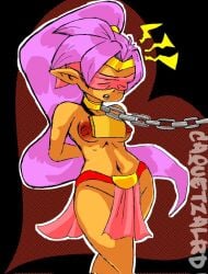 1girls big_breasts blindfold caquetzalrd exposed_breasts female female_only shantae shantae_(character) simple_background slave solo