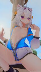 ahoge ai_generated beach bell blush breasts cat_ears cat_girl cat_tail edited_image edited_official_artwork exhibitionism female filian filian_(vtuber) flat_chested hair_ornament indie_virtual_youtuber jacket naked_jacket nipples nude nude_female outdoors oxy_moron purple_eyes purple_nails pussy sunlight virtual_youtuber vtuber white_hair