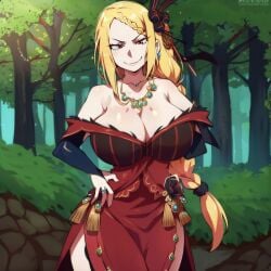 ai_generated big_breasts braided_hair busty_female curvy_female curvy_figure gigantic_breasts hand_on_hip hourglass_figure looking_at_viewer orange_hair priscilla_barielle re:zero_kara_hajimeru_isekai_seikatsu red_eyes red_hair royal solo_female thick_thighs tight_clothing tight_fit voluptuous_female