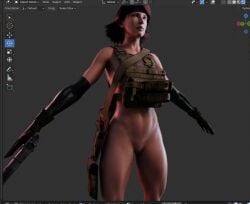 1female 3d_model armwear athletic_female blender_(software) bottomless bulletproof_vest closed_mouth female functionally_nude gloves gun high_resolution light-skinned_female light_skin medium_hair meryl_silverburgh metal_gear metal_gear_solid mostly_nude muscular_thighs naked naked_female navel outstretched_arms pussy red_hair serious shaved_crotch slim_waist solo tagme thick_thighs thighs toned_stomach vensaku weapon