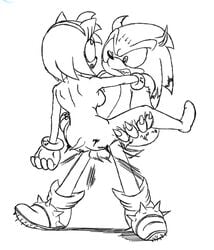 amy_rose anthro female furry furry_only gloves hedgehog male monochrome open_mouth penetration sex short_hair simple_background sonic_(series) sonic_the_hedgehog sonic_the_werehog spread_legs vaginal_penetration white_background wildswingding