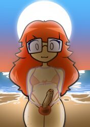 balls_in_panties beach bikini bikini_bottom bikini_top femboy freckles glasses nat_(riteliso) pale_skin penis penis_out red_hair remnantuzaki see-through see-through_clothing