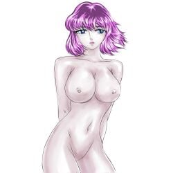 1girls areolae athena_(saint_seiya) big_breasts breasts breasts_focus deity eyebrows eyelashes fat_breasts female female_focus female_only goddess lips looking_at_viewer nipples nude nude_female purple_hair saint_seiya saint_seiya_next_dimension saori_kido short_hair shounen_jump solo solo_female solo_focus white_background