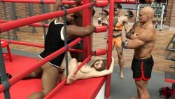 2girls 3boys 3d abs athletic athletic_female athletic_male being_watched big_ass big_breasts boxing_ring breasts brown_hair dark-skinned_male dark_skin denver_(troxvi) erection exercise exercise_clothing exercise_equipment exhibitionism female green_eyes gym human interracial large_breasts laying_down laying_on_back lifting_weights light-skinned_female light_skin lying lying_on_back male malik_(troxvi) missionary_position multiple_boys multiple_girls muscular muscular_male nipples nude nude_female open_mouth original_character penis public public_nudity public_sex pussy rex_(troxvi) self_upload sex spread_legs straight tonya_(troxvi) trevon_(troxvi) troxvi vaginal_penetration vaginal_sex watching weights working_out workout workout_clothes