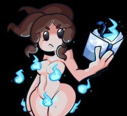 >:( 1girls bethany_(the_binding_of_isaac) big_breasts breasts brown_hair convenient_censoring goes_hard holding_book large_thighs spookykinzie the_binding_of_isaac white_skin