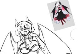 breasts dress fnf fnf_mods friday_night_funkin friday_night_funkin_mod long_hair neo_(fnfvar) red_eyes sketch vampire vampire_girl white_background white_hair wings