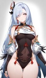 ai_generated female genshin_impact gray gray_hair shenhe_(genshin_impact)