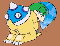 1boy anus ass backsack balls brown_background full_body koopaling larry_koopa machv99 male male_only mario_(series) nintendo presenting presenting_hindquarters reptile scalie shell simple_background solo turtle video_games young