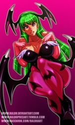 1girls artist_name bare_shoulders batwings big_breasts busty capcom cleavage clothing curvy darkstalkers english_text female female_only front_view green_hair hourglass_figure human large_breasts leotard long_hair looking_at_viewer morrigan_aensland pose posing purple_eyes raldu room shiny shiny_skin solo succubus thong url video_game video_games voluptuous wide_hips wings