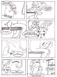 anthro big_penis comic english_text erection foreskin hi_res lief_(ahrakoonem) male neokat omorashi peeing penis running speech_bubble text toilet tradition urinal urine