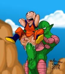 2016 2boys anal ancient-onyx big_penis boner dragon_ball dragon_ball_z erection gay krillin kuririn male male_only nude piccolo size_difference yaoi