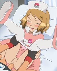 10s 1boy amourshipping bed bed_sheet blonde_hair blush clothed_female clothed_sex couple crush dominant_male female happy horny human human_only jitan light-skinned_female male missionary nintendo nurse open_mouth panties penis pokemon pokemon_(anime) pokemon_xy pussy satoshi_(pokemon) serena_(pokemon) sex spread_legs straight submissive_female tan-skinned_male testicles thighhighs uncensored underwear vaginal_penetration