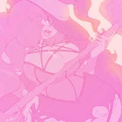 big_breasts breasts bursting_breasts cleavage corset costume garter_straps gem_(species) halloween kokobuttz pink_hair rose_quartz_(steven_universe) steven_universe wide_hips witch witch_hat